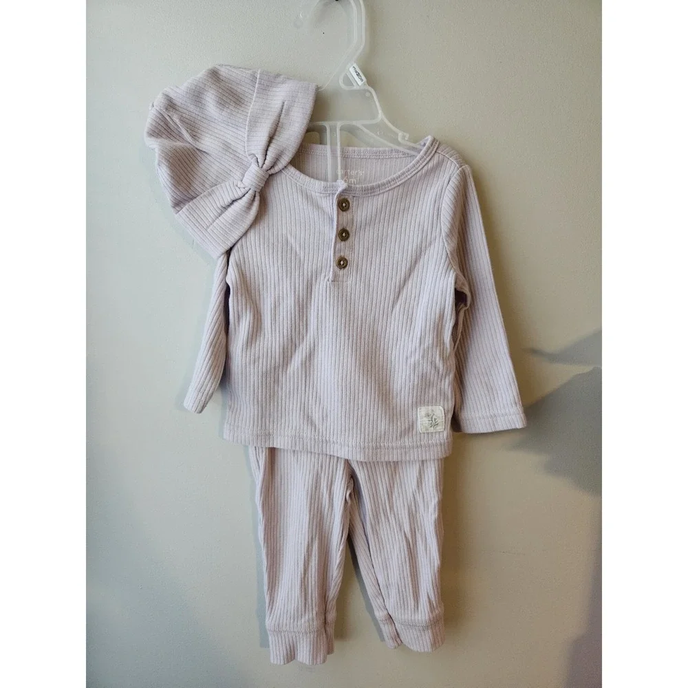 Carter's‎ Baby Girl's 3-Piece Ribbed Set Lavender Purple Size 6 Months